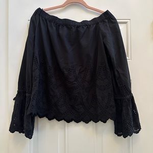 Trovata Bird of Paradis Black Off the Shoulder Eyelet Blouse XS
